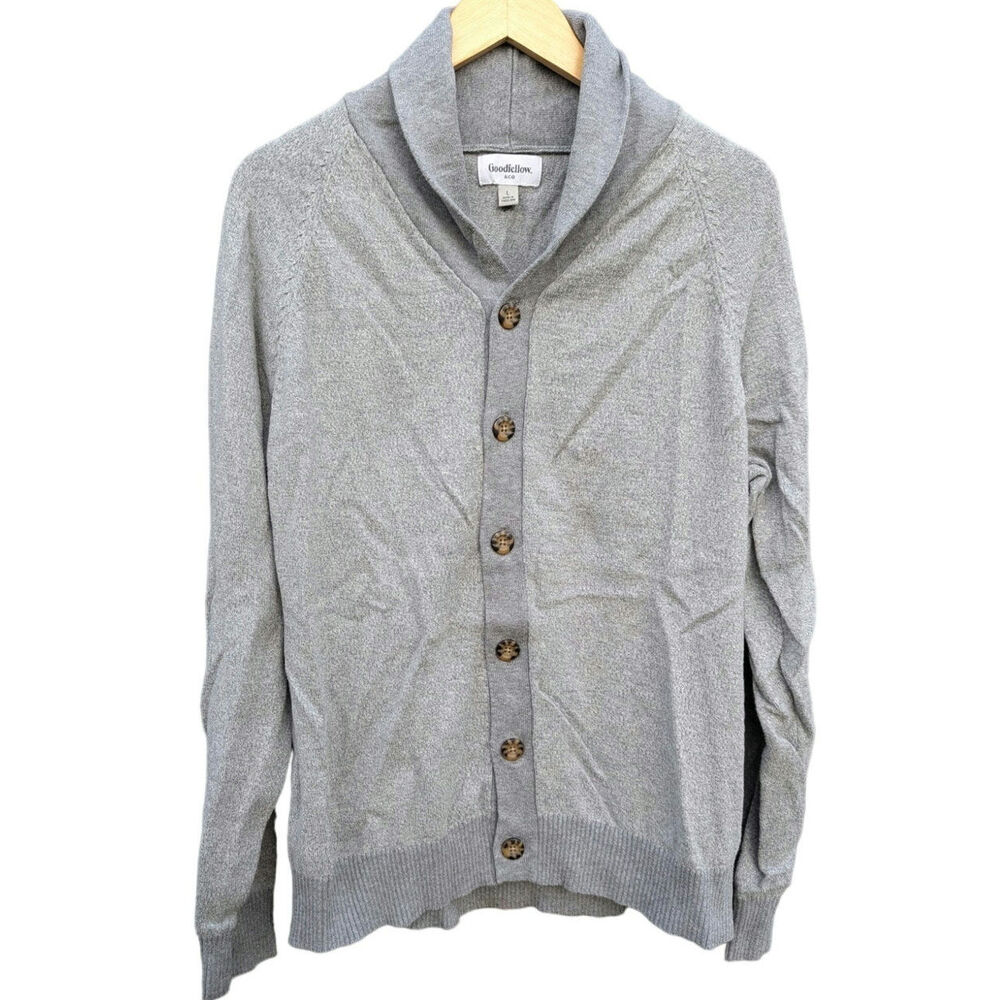 Grey Gray Mock Neck Goodfellow Men's L Sweater Preppy Costal Button Front